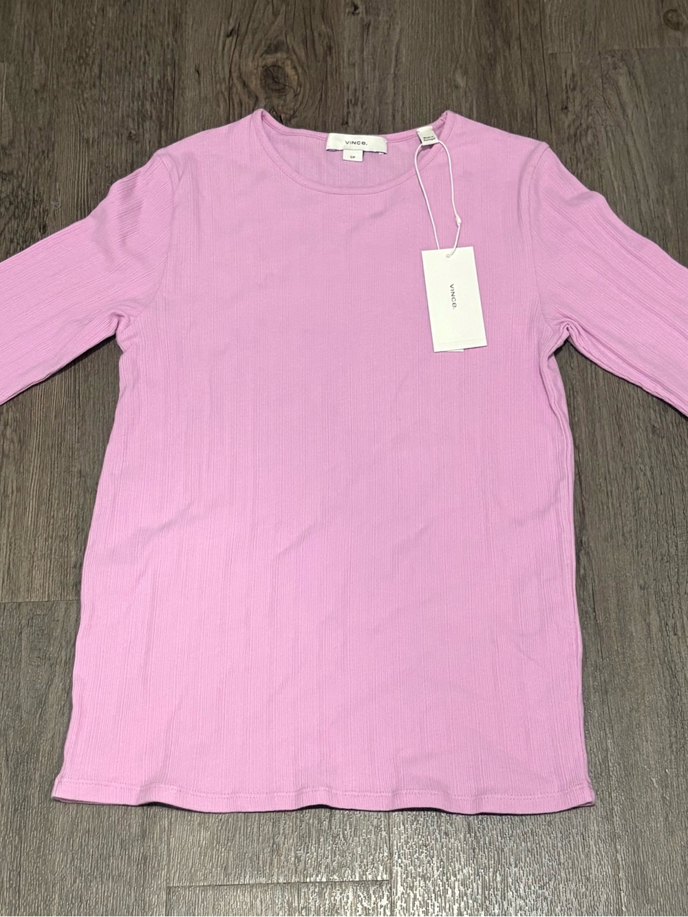 NWT Vince Petal Nectar Pink Ribbed Elbow Sleeve Crew Neck Tee Top Small